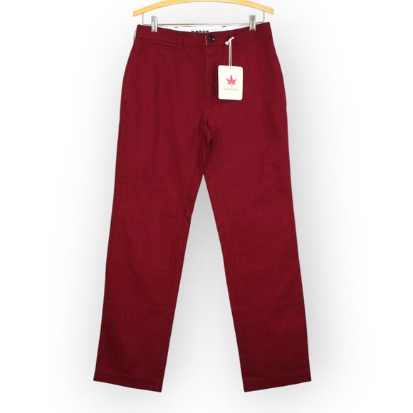 BOAST USA Mens 30x32 Patch Canvas Chino Pant Burgundy Wine Cotton Flat NWT - Picture 6 of 10